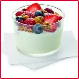 “Greek yogurt parfait layered with fresh fruit and crunchy granola.”