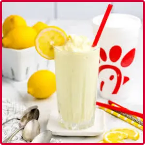 “Chick-fil-A Frosted Lemonade made with fresh lemonade and creamy Icedream dessert, blended into a smooth and refreshing frozen drink.”